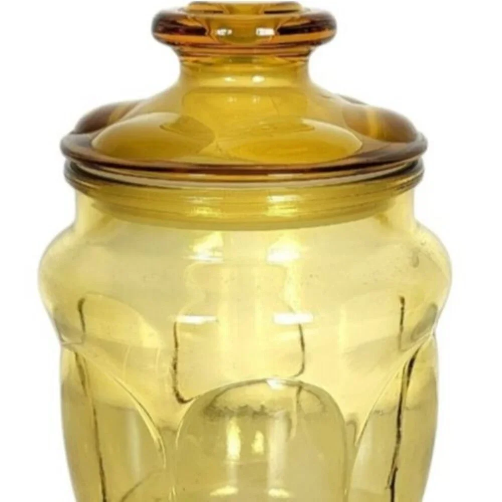Vintage MCM Amber Glass Thumbprint Bubble Apothecary Canister Candy Jar 8